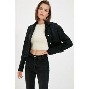 Trendyol Black Button Detailed Crop Denim Jacket