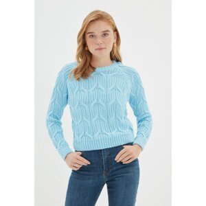 Trendyol Light Blue Knitted Detailed Crop Knitwear Sweater