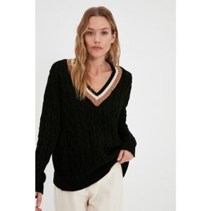 Trendyol Black Oversize V Neck Knitwear Sweater