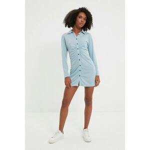 Trendyol Blue Button Detailed Pleated Knitted Dress