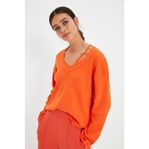 Trendyol Orange Boat Neck Loose Fake Knitted Knitted Blouse