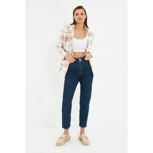 Trendyol Blue Double Button Detailed Waist Pleated High Waist Mom Jeans