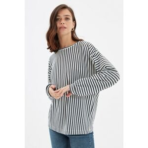 Trendyol Smoked Recycle Loose Fit Striped Knitted T-Shirt