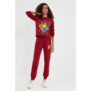 Trendyol Claret Red Printed Loose Jogger Raised Knitted Sweatpants