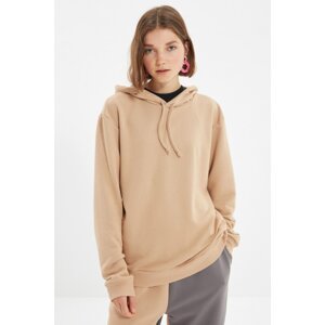 Trendyol Camel Unisex Regular Back Printed Hooded Knitted Sweatshirt