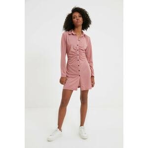 Trendyol Pink Button Detailed Pleated Knitted Dress