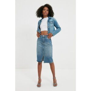 Trendyol Indigo Color Block Slit Midi Denim Skirt