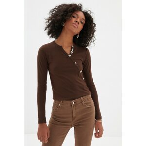 Trendyol Brown Button Knitted Blouse