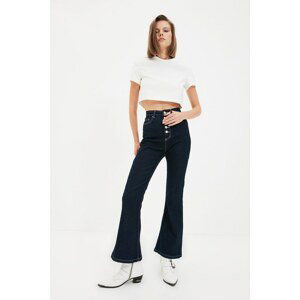 Trendyol Dark Blue Front Button High Waist Crop Flare Jeans