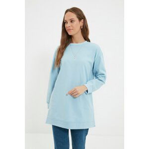 Trendyol Blue Crew Neck Basic Plush Knitted Sweatshirt