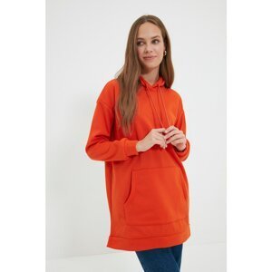 Trendyol Orange Hooded Basic Knitted Sweatshirt