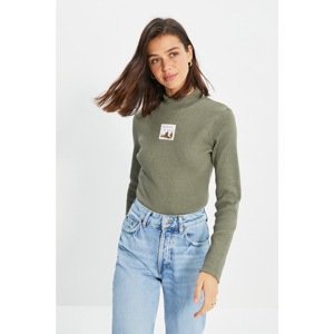 Trendyol Khaki Ribbed Stand Up Knitted Blouse