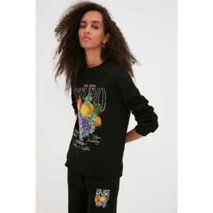 Trendyol Black Printed Basic Raised Knitted Sweatshirt