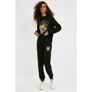 Trendyol Black Printed Loose Jogger Raised Knitted Sweatpants