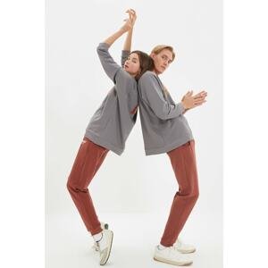 Trendyol Brown Unisex Regular Printed Knitted Sweatpants