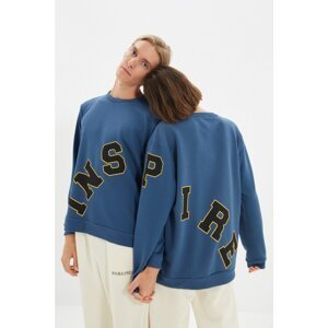 Trendyol Indigo Unisex Regular Printed Knitted Sweatshirt