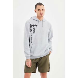 Trendyol Gray Men's Regular Fit Long Sleeve Hooded Printed Sweatshirt