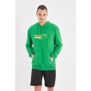Trendyol Green Men's Regular Fit Long Sleeve Hooded Printed Sweatshirt