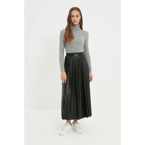 Trendyol Black Leather Look Fleece Pleated Winter Skirt