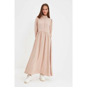 Trendyol Beige Stand Up Collar Button Detailed Woven Dress