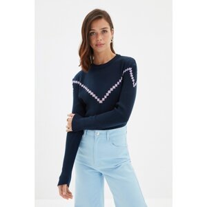 Trendyol Navy Blue Corded Knitwear Sweater
