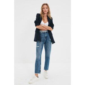 Trendyol Blue Ripped Color Block High Waist Mom Jeans