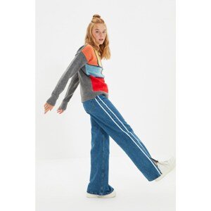 Trendyol Blue Stripe High Waist Wide Leg Jeans