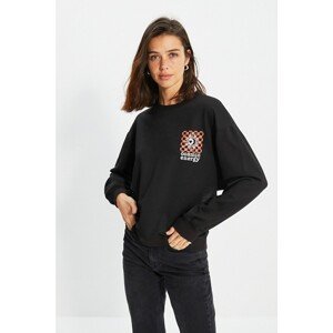 Trendyol Black Cut Out Detailed Printed Basic Knitted Slim Sweatshirt