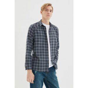 Trendyol Navy Blue Men's Slim Fit Plaid Shirt