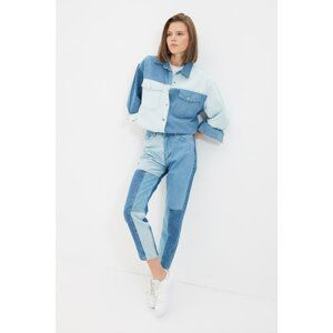 Trendyol Blue Color Block High Waist Mom Jeans