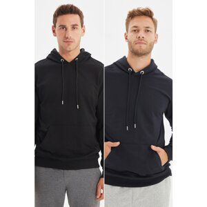 Trendyol Black-Navy Blue Men's 2-Pack Regular Fit Basic Hooded Sweatshirt