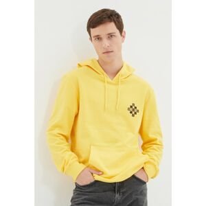 Trendyol Yellow Men Regular Fit Long Sleeve Hoodie Printed Sweatshirt