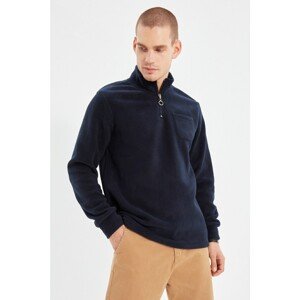 Trendyol Navy Blue Men Regular Fit Zipper Standing Collar Long Sleeved Pocket Sweatshirt