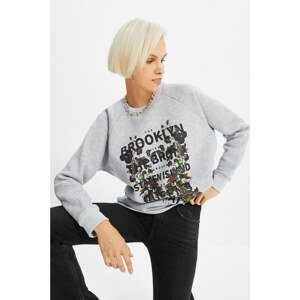 Trendyol Gray Printed Knitted Slim Sweatshirt