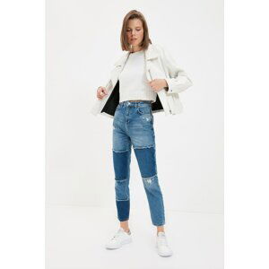 Trendyol Blue Color Block High Waist Mom Jeans