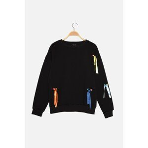 Trendyol Black Rope Detailed Raised Basic Knitted Raised Sweatshirt