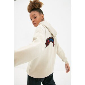 Trendyol Stone Back Printed Long Oversize Hooded Knitted Slim Sweatshirt