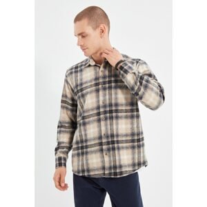 Trendyol Beige Men Regular Fit Shirt Collar Long Sleeve Lumberjack Plaid Shirt