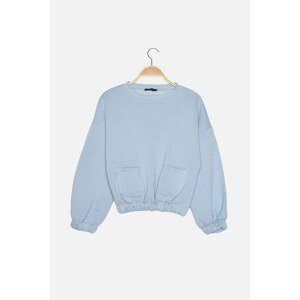 Trendyol Blue Pocket Detailed Knitted Slim Sweatshirt