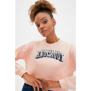 Trendyol Pink Printed Raised Crop Knitted Slim Sweatshirt