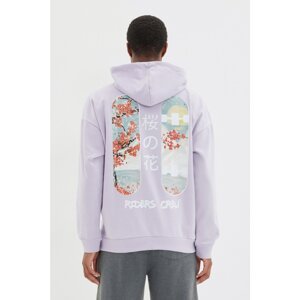 Trendyol Lilac Men's Oversize Long Sleeve Hooded Printed Sweatshirt