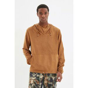 Trendyol Camel Men's Oversize Hooded Long Sleeve Collar Detailed Suede Shirt