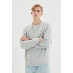 Trendyol Gray Men's Oversize Crew Neck Long Sleeve Printed Sweatshirt