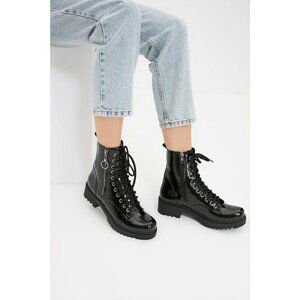 Trendyol Black Wrinkled Patent Leather Women's Boots & Booties