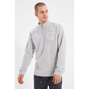 Trendyol Gray Men's Regular Fit Zipper Standing Collar Long Sleeved Pockets Fleece Sweatshirt
