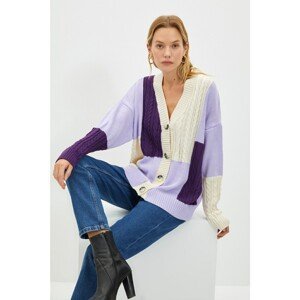 Trendyol Lilac Color Block Knitted Detailed Knitwear Cardigan