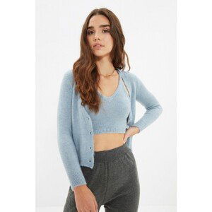 Trendyol Light Blue Button Detailed Crop Blouse Cardigan Knitwear Suit