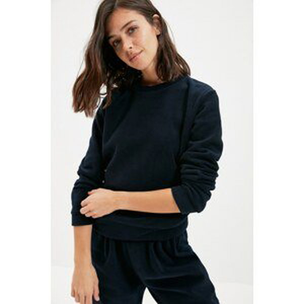 Trendyol Navy Fleece Basic Knitted Sweatshirt