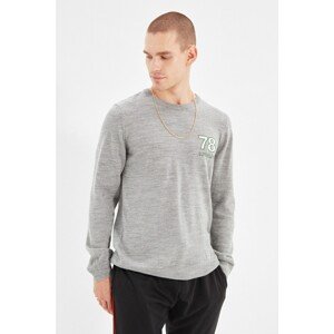 Trendyol Gray Men's Slim Fit Crew Neck Chest Cuffed Pullover