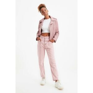 Trendyol Pink Stitch Detail High Waist Mom Jeans